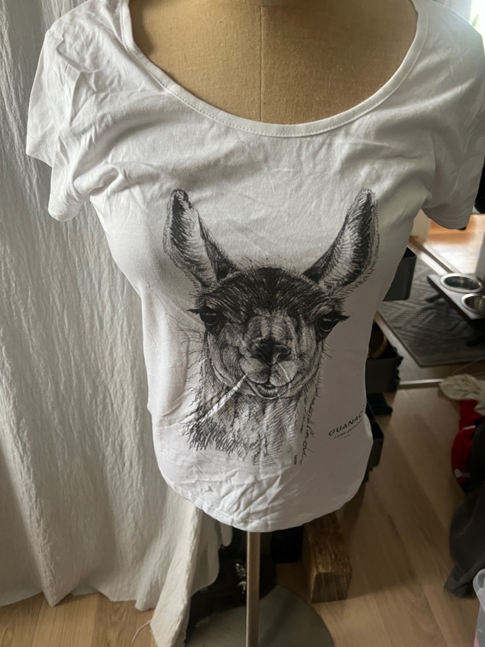 White Graphic Tee with Llama Illustration